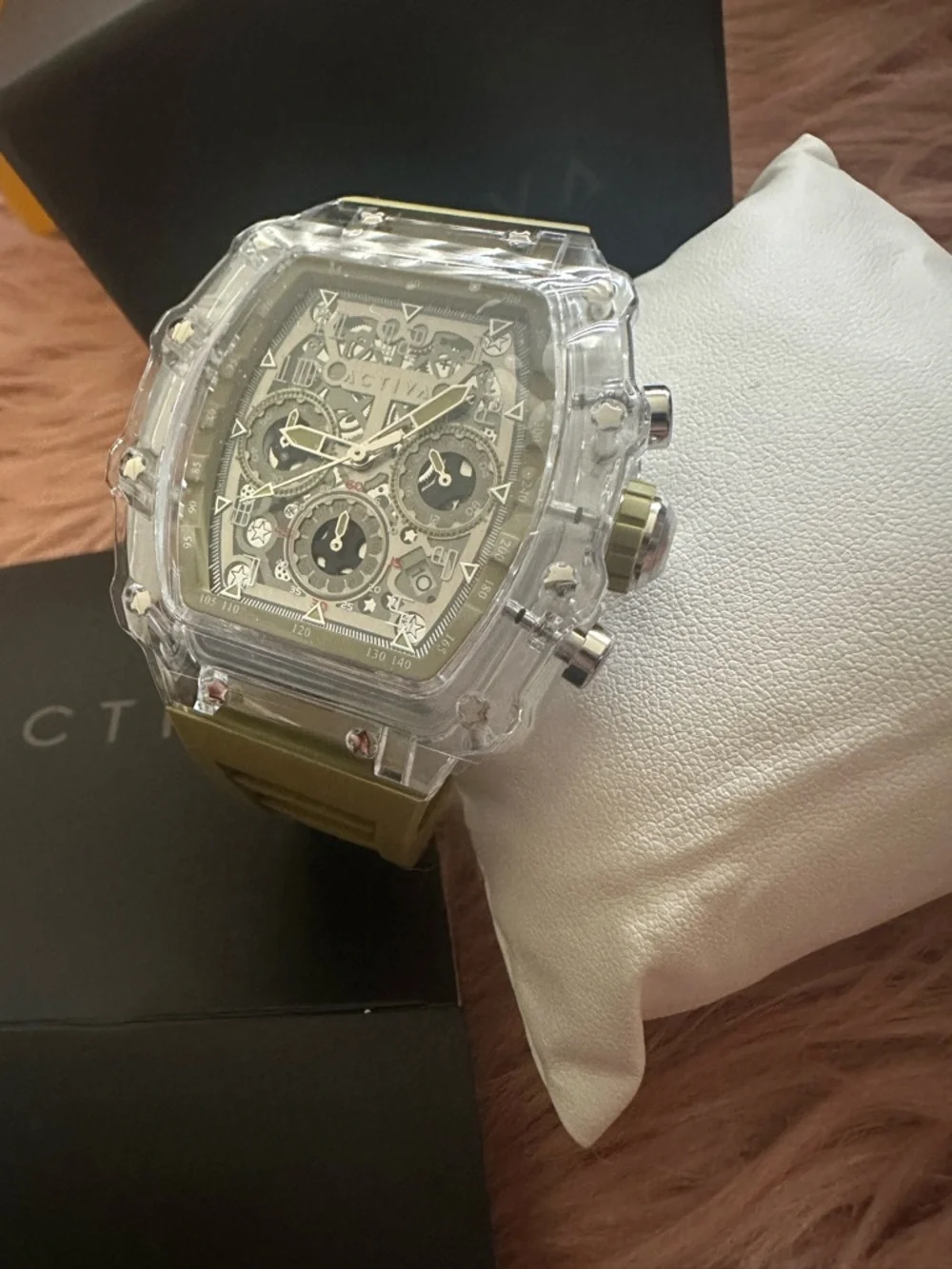 Activa X by Invicta Olive Green Clear-Bezel Chronograph Skeleton D (ACW2305-009)